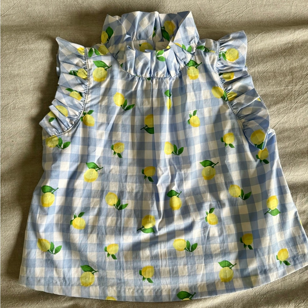 NWT Janie and Jack Lemon Gingham Ruffle Top size 6